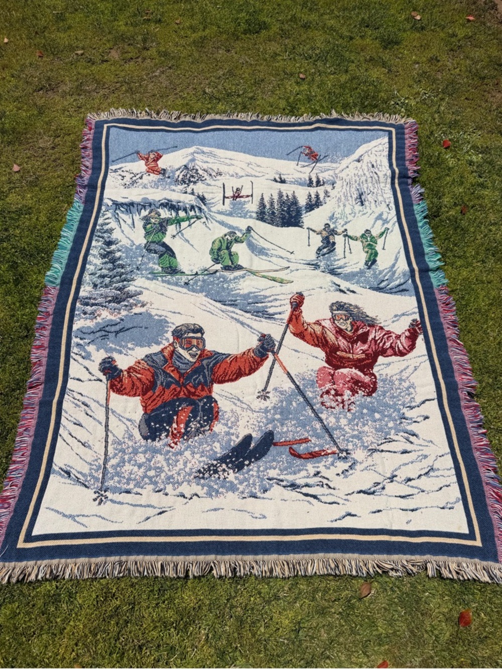 VTG Goodwin Weavers Downhill Skiers Ski Skiing Throw Blanket Lodge Decor 49x67